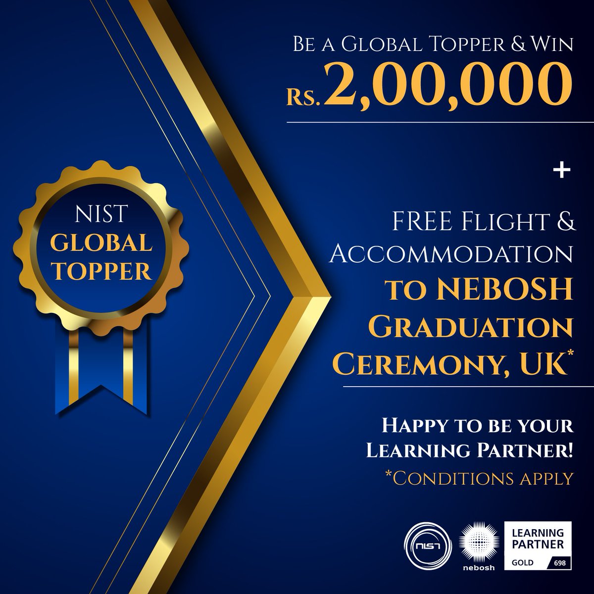 NIST_Global's tweet photo. You heard it right! Win Rs.2,00,000 &amp; Fly to UK by achieving as a Global Topper! At NIST, we value your efforts &amp; contribute to your achievement in all big ways! And that’s why, we are No.1 choice of Global Toppers! 
.
.
.
#nist #nistinstitute #nebosh #safety #safetyinstitute https://t.co/VrHr8BpTH0
