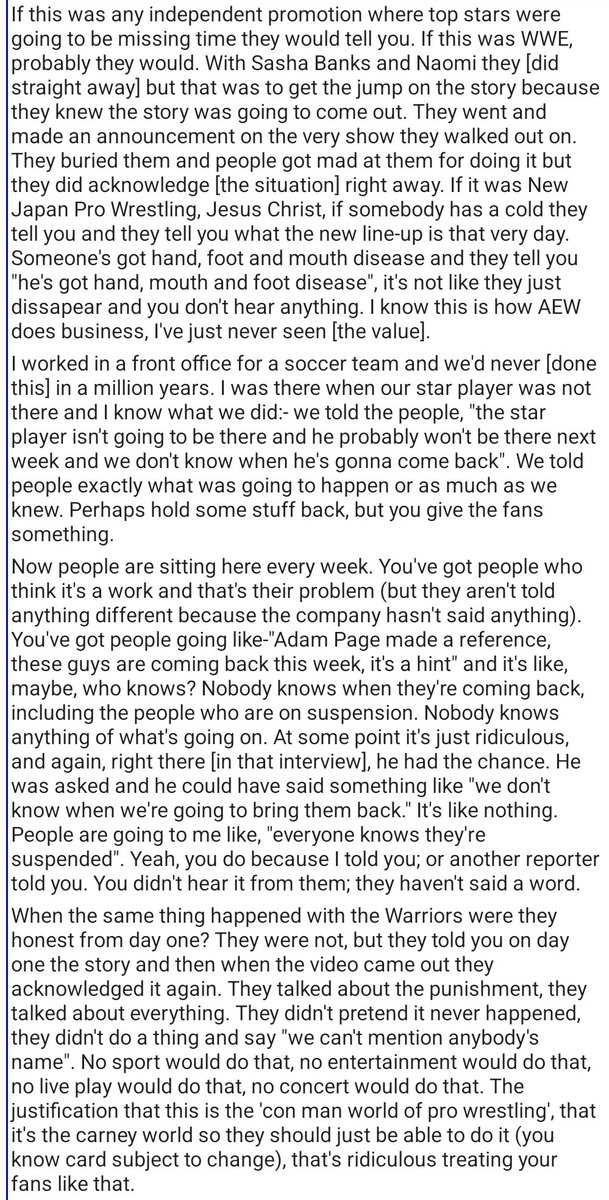 WrestleUpdates9's tweet photo. Dave Meltzer on how #AEW has handled the "Brawl Out"

- Wrestling Observer Radio
Credit: @TrishSpeirs48 
#wrestlingdiscord #wreddit #squaredcircle #wrestling https://t.co/K8DsZgr2mA