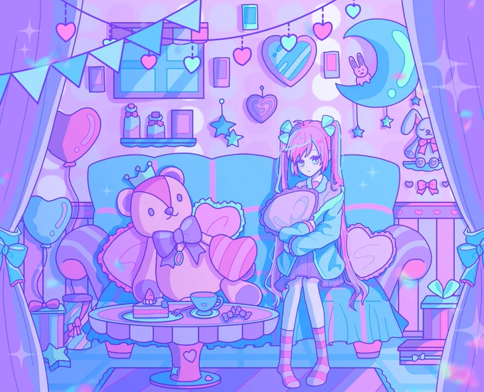 #あなたのぴんく色の作品を見せてくださいかわいさと少しアンニュイな雰囲気のイラストを描いてます 