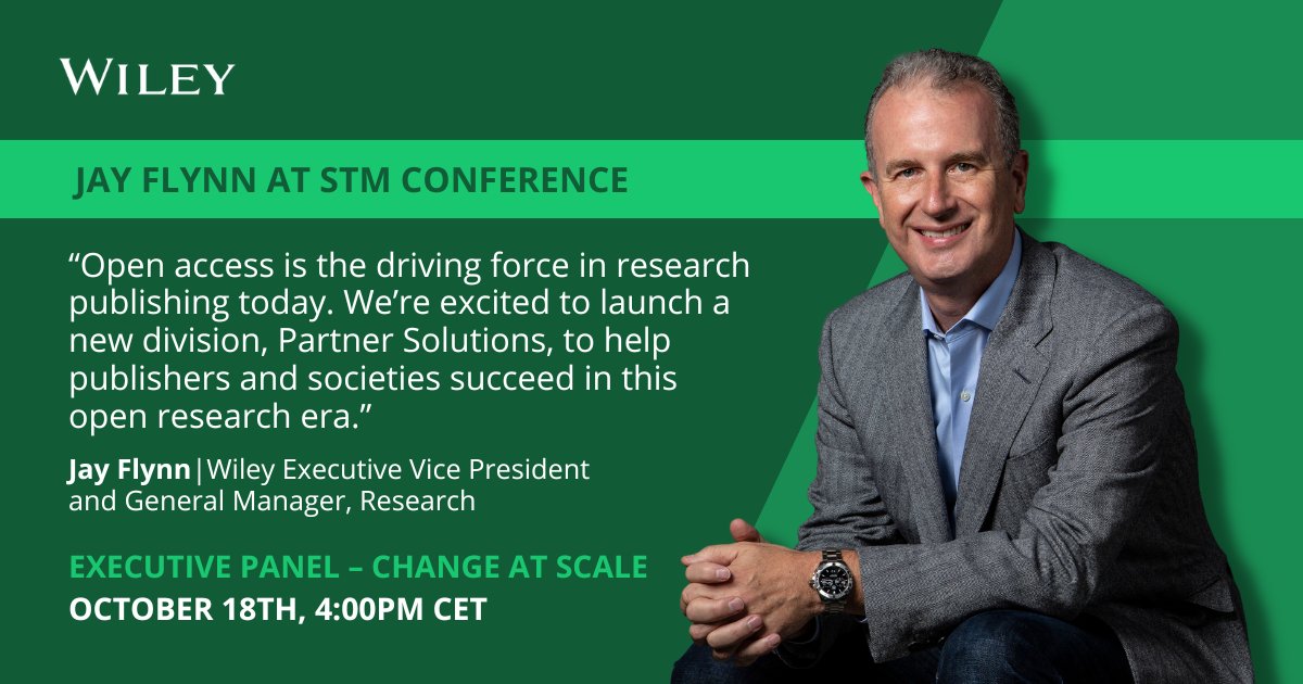Later today, Jay Flynn shares his insights on how publishers are responding to the rapidly changing scholarly communications environment. Join him at #STMFrankfurt for the executive panel on change at scale. 📅 October 18th, 4:00 pm CET. More info here: ow.ly/vujV50Lcb9B