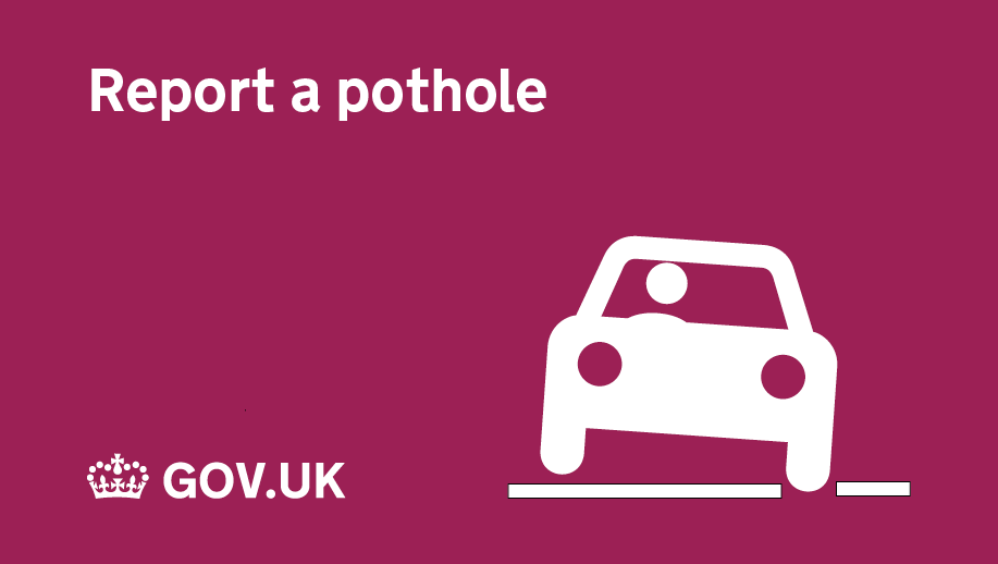 GOVUK's tweet photo. Noticed a pothole on the road? 

Use this tool to report it: https://t.co/h8fTV47E6u https://t.co/62gWcMQdT9