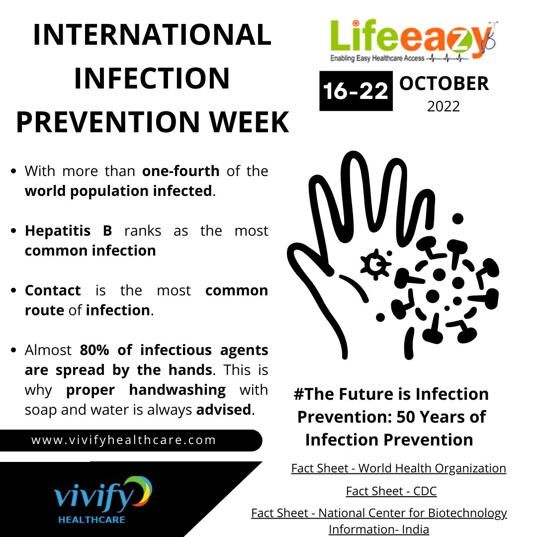 lifeeazy's tweet photo. #Infectionprevention starts with you. 
Factsheet | CDC – https://t.co/vW9zuPDQKa
Factsheet |WHO –  https://t.co/EMNlMPP3fJ
Factsheet | NCBI –  https://t.co/bJa2fOYehr
#worldhealthorganization  #lifeeazy  #vivifyhealthcare #InternationalInfectionPreventionWeek  #Act4SDGs https://t.co/RdB8czknFN