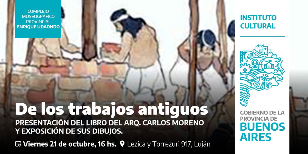 museoudaondopba's tweet photo. 📣 Presentación de libro y exposición en el Museo

🗓  21/10 a las 16 hs. te invitamos a la presentación del libro “De los trabajos antiguos” de Carlos Moreno 

📌 Entrada libre y gratuita
¡Te esperamos! 
#ProvinciadeTodos #CulturaBonaerense #OrgulloBonaerense #InstitutoCultural https://t.co/zfhAmfsSgm