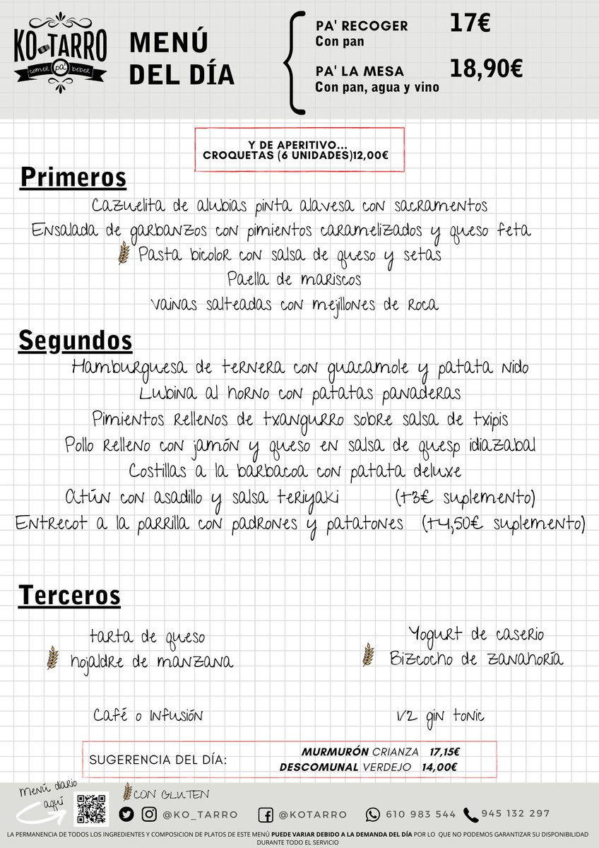 Ko_Tarro's tweet photo. #Comer #MenúDelDía 18/10/2022 #Kotarro #VitoriaGasteiz https://t.co/DyiVbJr3vW