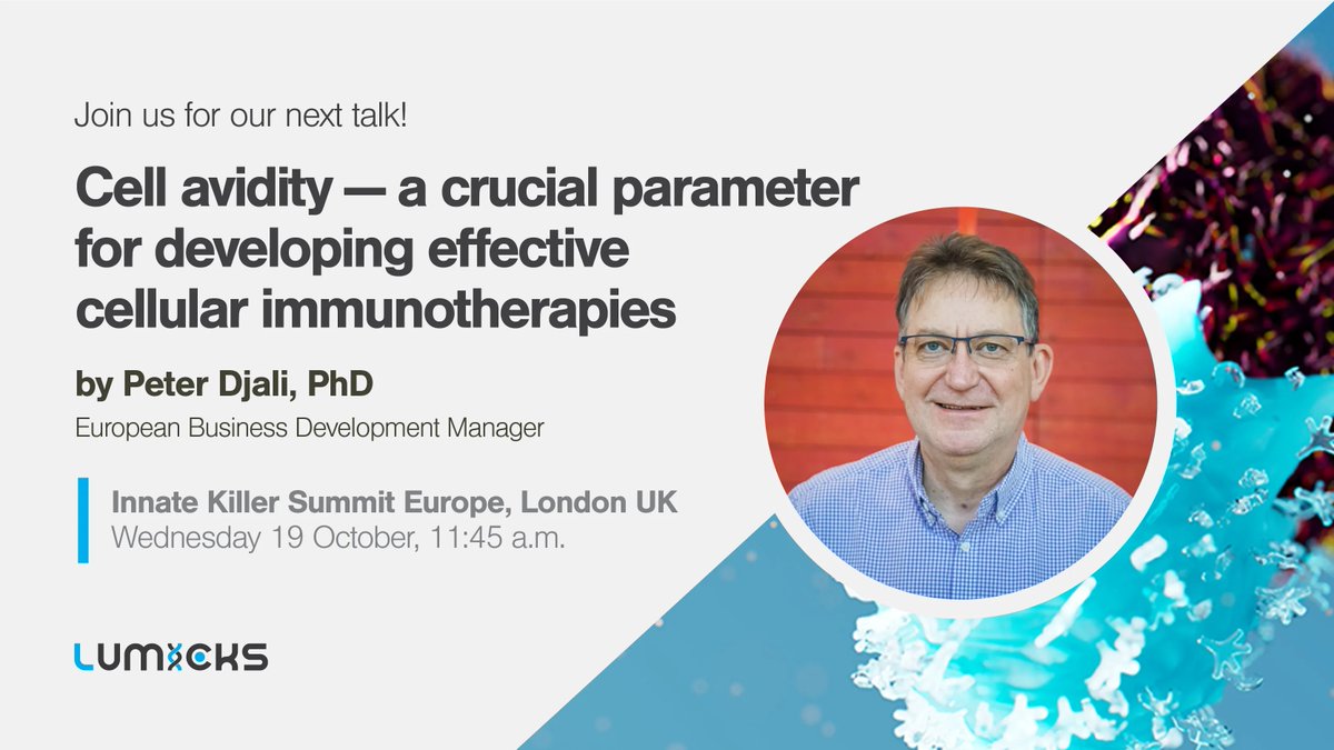 LUMICKS_nl's tweet photo. The #InnateKillerSummit kicks off today in London! Join our talk to learn how to enhance NK cell and other cell therapy efficacy with #cellavidity. Find us at our booth to discuss further. https://t.co/cdjRxCEyDp