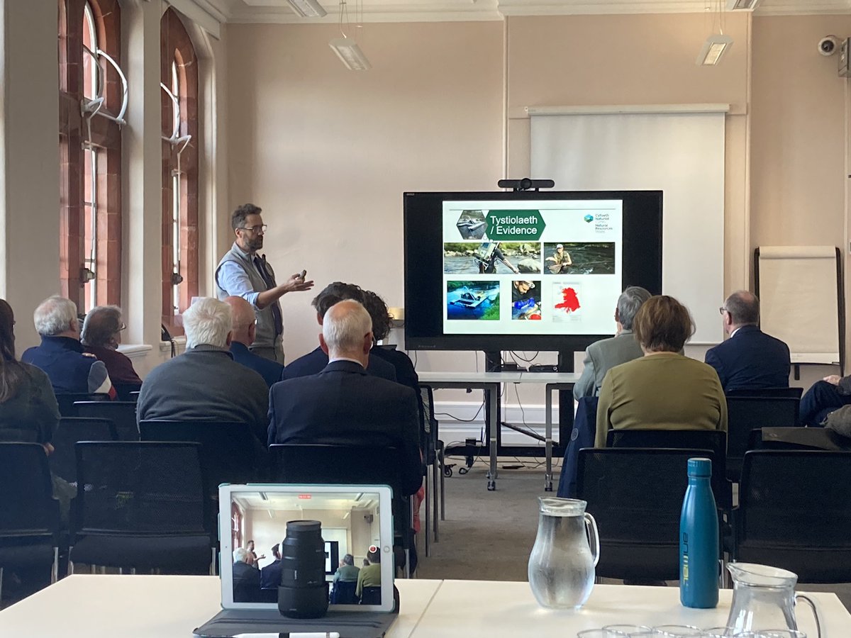 WalesLink's tweet photo. During his presentation, @BenWilsNRW reminds us that @NatResWales has a duty to look after our fishy biodiversity, which they do with a whole host of statutory and NGO partners, like @DwrCymru @WildFishCons @AfonyddCymru @WildTroutTrust @CefasGovUK @KWT_Policy
#SaveOurFish https://t.co/KAKwuoQIds