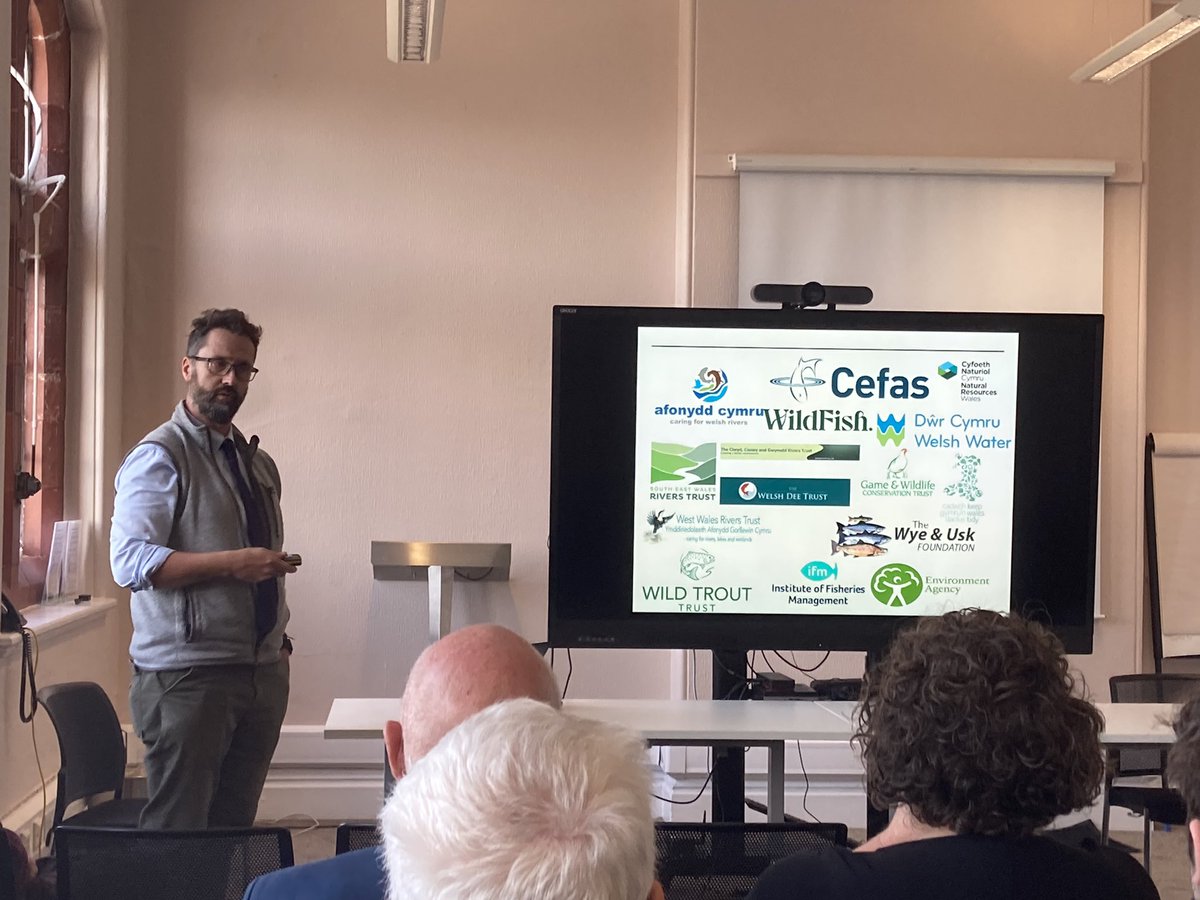 WalesLink's tweet photo. During his presentation, @BenWilsNRW reminds us that @NatResWales has a duty to look after our fishy biodiversity, which they do with a whole host of statutory and NGO partners, like @DwrCymru @WildFishCons @AfonyddCymru @WildTroutTrust @CefasGovUK @KWT_Policy
#SaveOurFish https://t.co/KAKwuoQIds