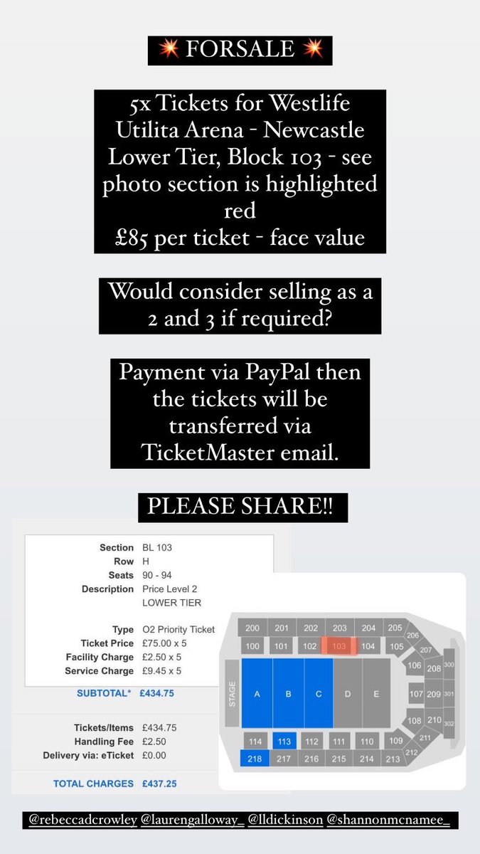 WESTLIFE TICKETS FOR SALE -
SATURDAY 26th NOVEMBER - NEWCASTLE
