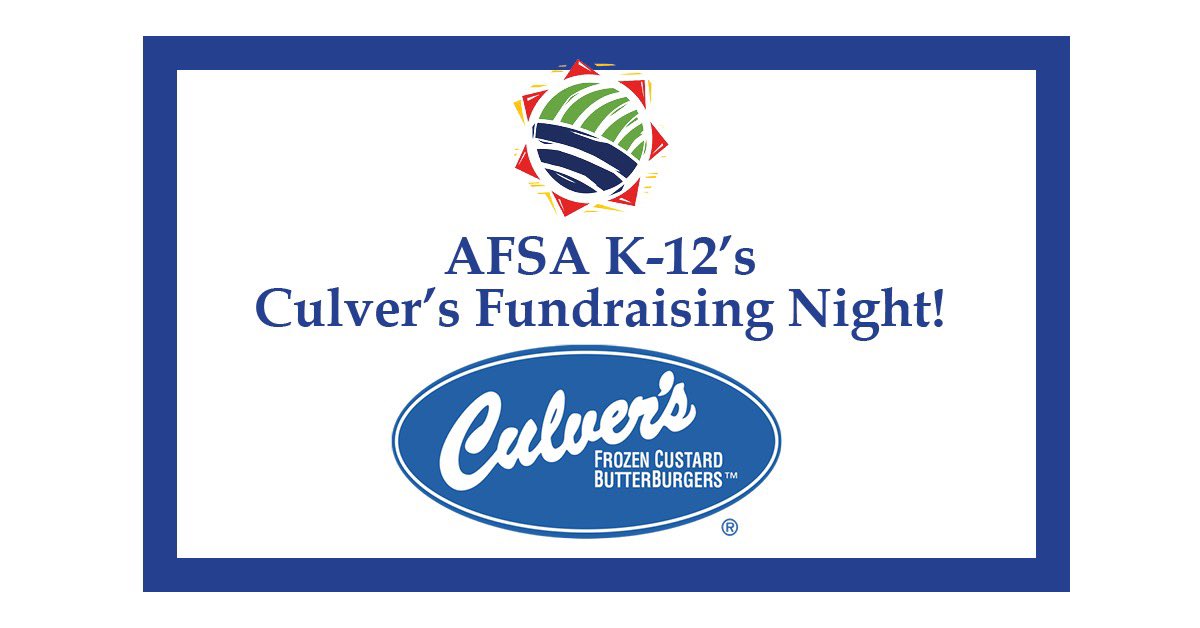 AFSAHighSchool's tweet photo. It’s Culver’s Night tonight, Tuesday, October 18th! AFSA K-12 receives 10% of all food sales at the Little Canada Culver’s (2880 Rice Street) between 5-7 pm! Thank you for your support! https://t.co/l8pTbCGuVF