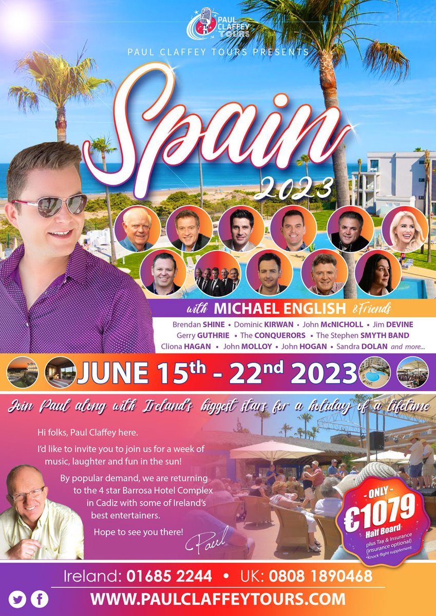 jwttravel's tweet photo. Travel with @pclaffeytours and JWT Travel to Spain for a week of amazing music and fun in the sun, featuring @menglishmusic & friends. Our tour departs from 15th to 22nd June 2023.
To book your place follow the link below:
https://t.co/0Vl0TqQqqO
#Musicandfun #traveltuesday https://t.co/3LmsqvRCD6