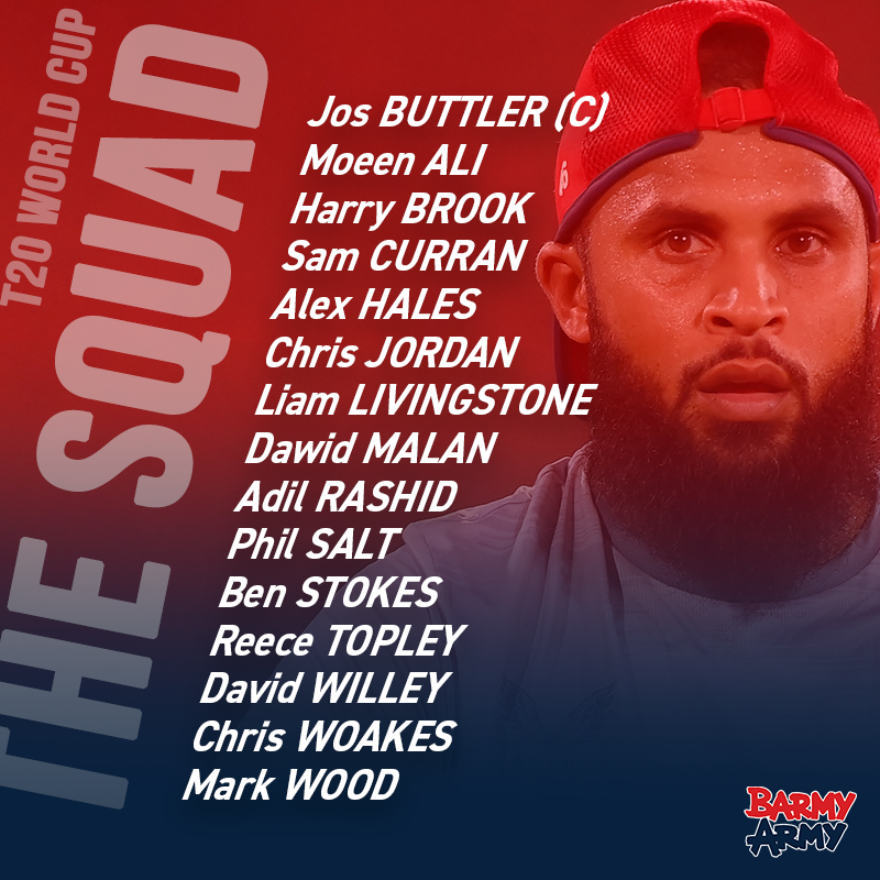 TheBarmyArmy's tweet photo. T20 World Cup Squad 🌎🏆

A reminder of the 15-man group who will be going for glory in Aus 🏴󠁧󠁢󠁥󠁮󠁧󠁿 https://t.co/uqj1KWDi9D