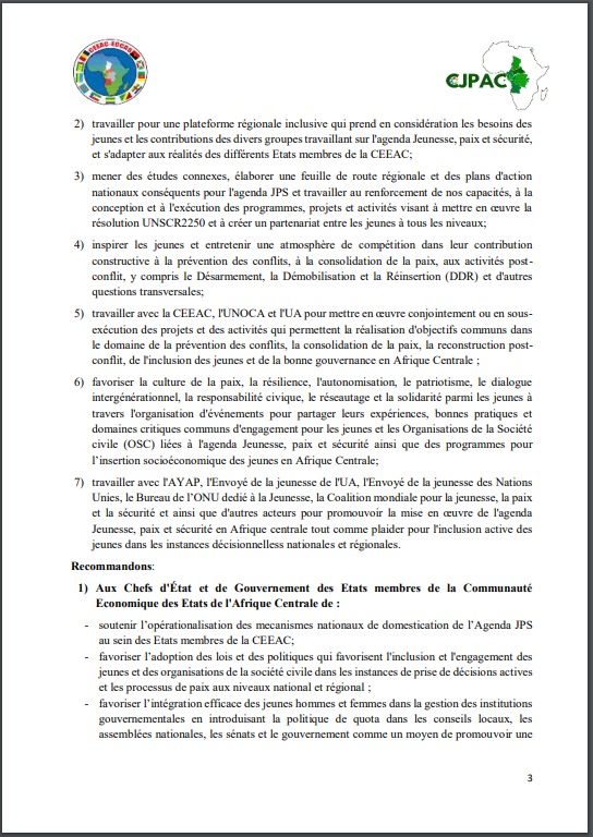cjps_ac's tweet photo. 📋[Biennale de la culture de la Paix] @CEEAC_ECCAS 🌍🕊️

📣Voici la déclaration des organisations des jeunes ayant participé, à Kinshasa du 11 au 12 oct 22, à la biennale et au lancement officiel des activités de la CJPAC.

Bonne lecture 🤗

@BunkuluYves
@yngandu 
@AU_AYAPs https://t.co/b1SVnpyni2