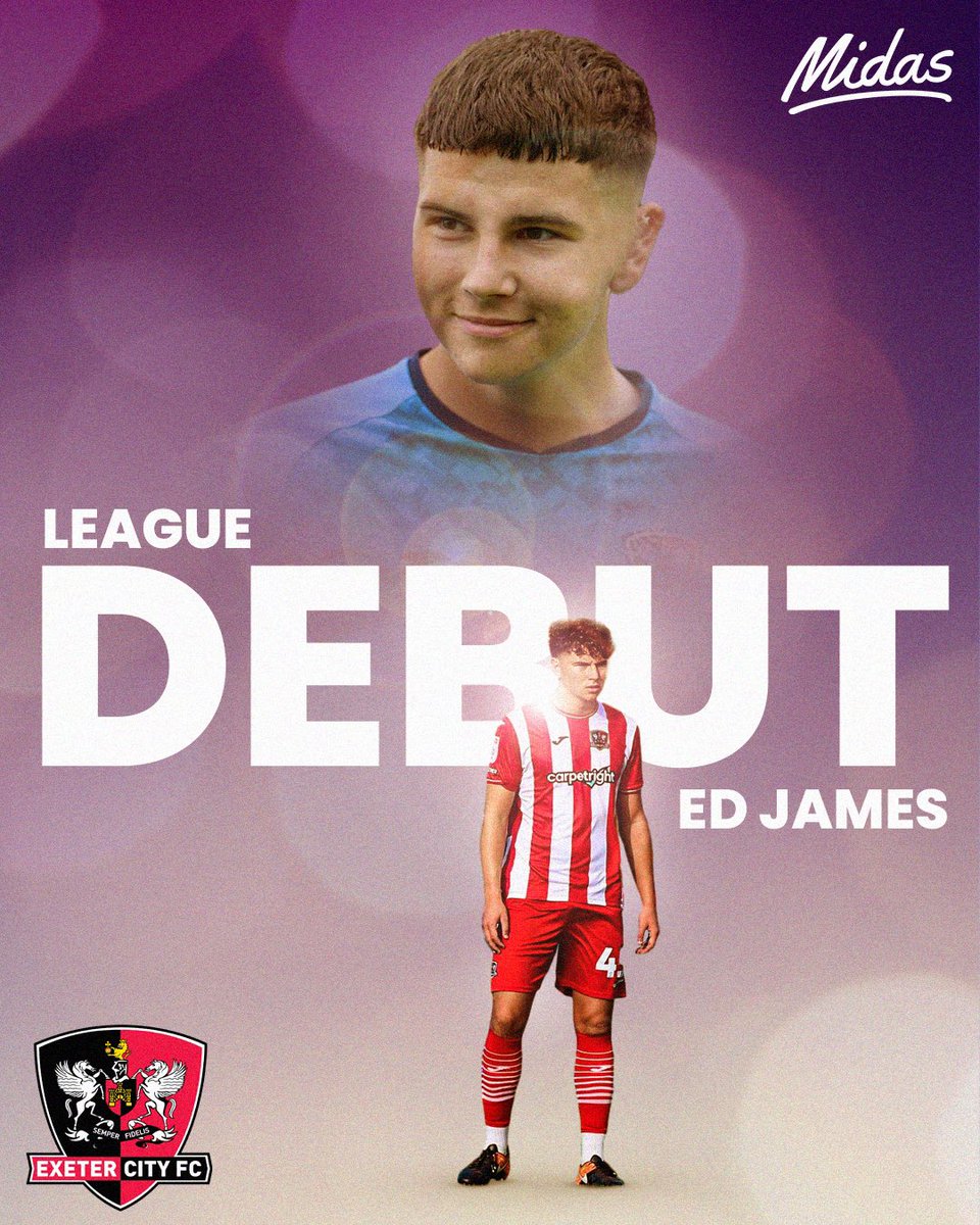 Midassports's tweet photo. Congratulations to Ed James, who made his league debut for Exeter City over the weekend at the age of just 17! 🔴✨

#ECFC #Exeter https://t.co/aHtcsr7OpB