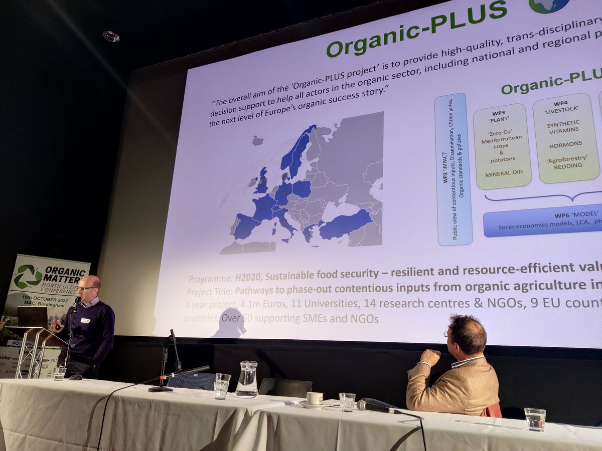 Adrian Evans and Ulrich Schmutz from Organic-PLUS partner @CoventryCAWR at #OrganicMatters22 today. Presenting results of our Europe-wide survey of consumers about #organic food.