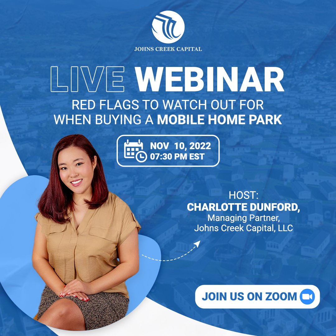 CapitalJohns's tweet photo. ✔We're so excited to announce that we're doing a webinar on November 10 at 7:30 pm called "Red Flags To Watch Out For When Buying A Mobile Home Park."

To register for the event, visit👉https://t.co/TxlUvtq9TE

#webinar #mobilehomepark #mobilehome #realestate #passiveinvesting https://t.co/SAXFILogqr