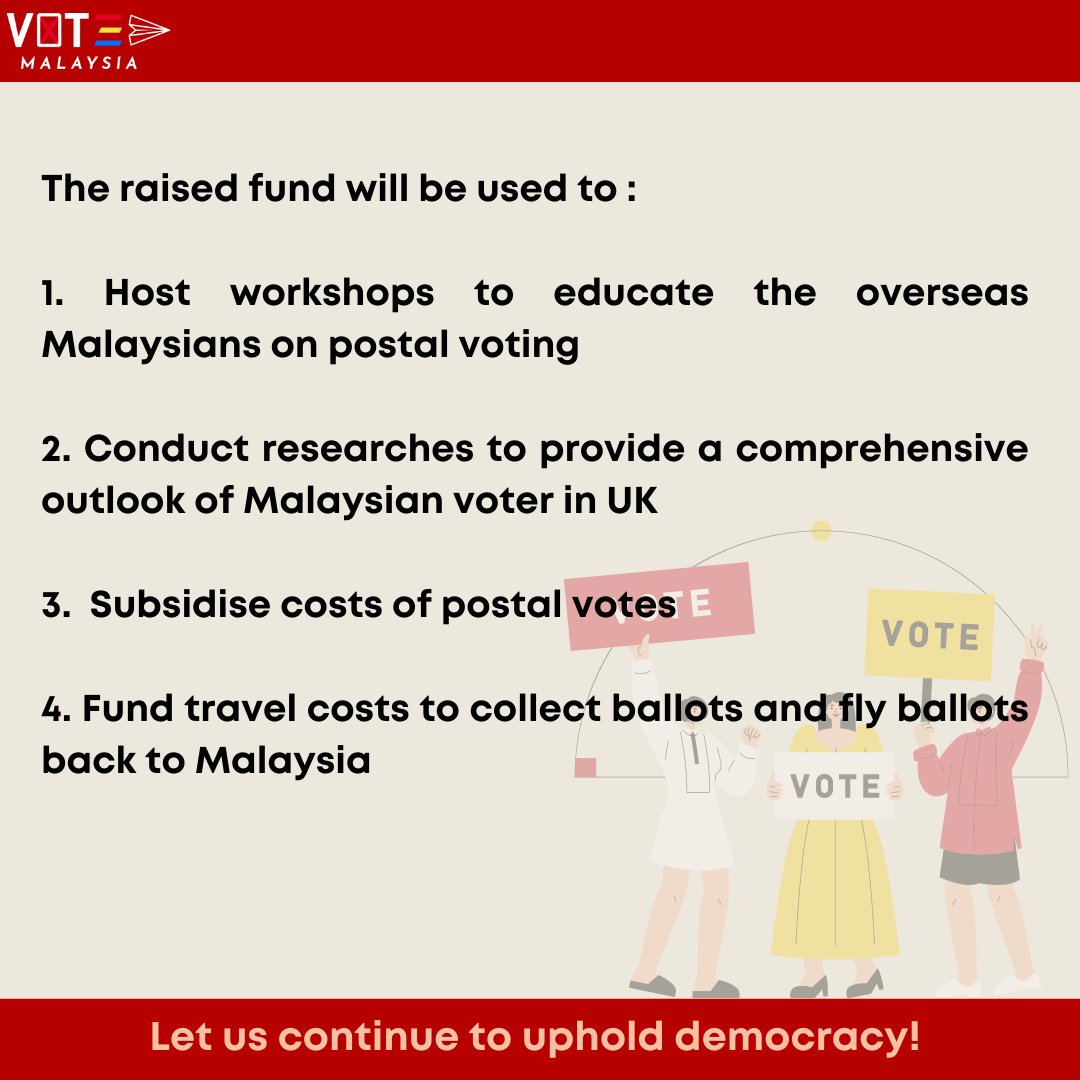 DemokratikUK's tweet photo. This election is going to be expensive and we need help!

Working with #VoteMalaysia, we need your help to ensure our mission is successful by donating or sharing information with your friends and connections.

Together, lets bring home our votes! https://t.co/oyyfUi4IOo