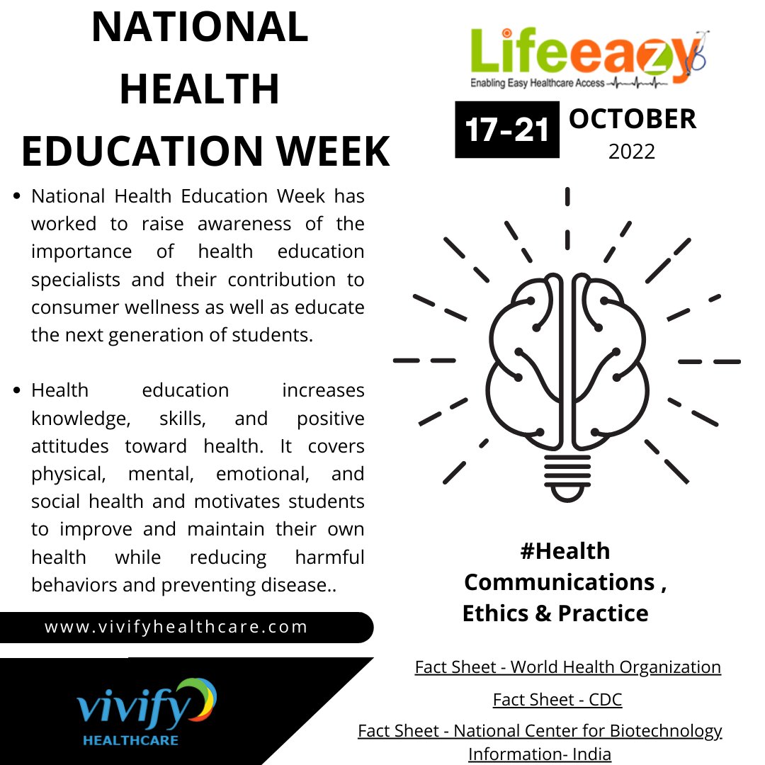 lifeeazy's tweet photo. Health Communications , Ethics &amp; Practice
Factsheet | CDC – https://t.co/R5rYjkQen8
Factsheet |WHO –  https://t.co/49GvLhCj1n
Factsheet | NCBI –  https://t.co/7FVcG0XQLf
#worldhealthorganization  #lifeeazy  #vivifyhealthcare #vivifyhealthcarein #nationalhealtheducation #Act4SDGs https://t.co/7O2xFdJp7o