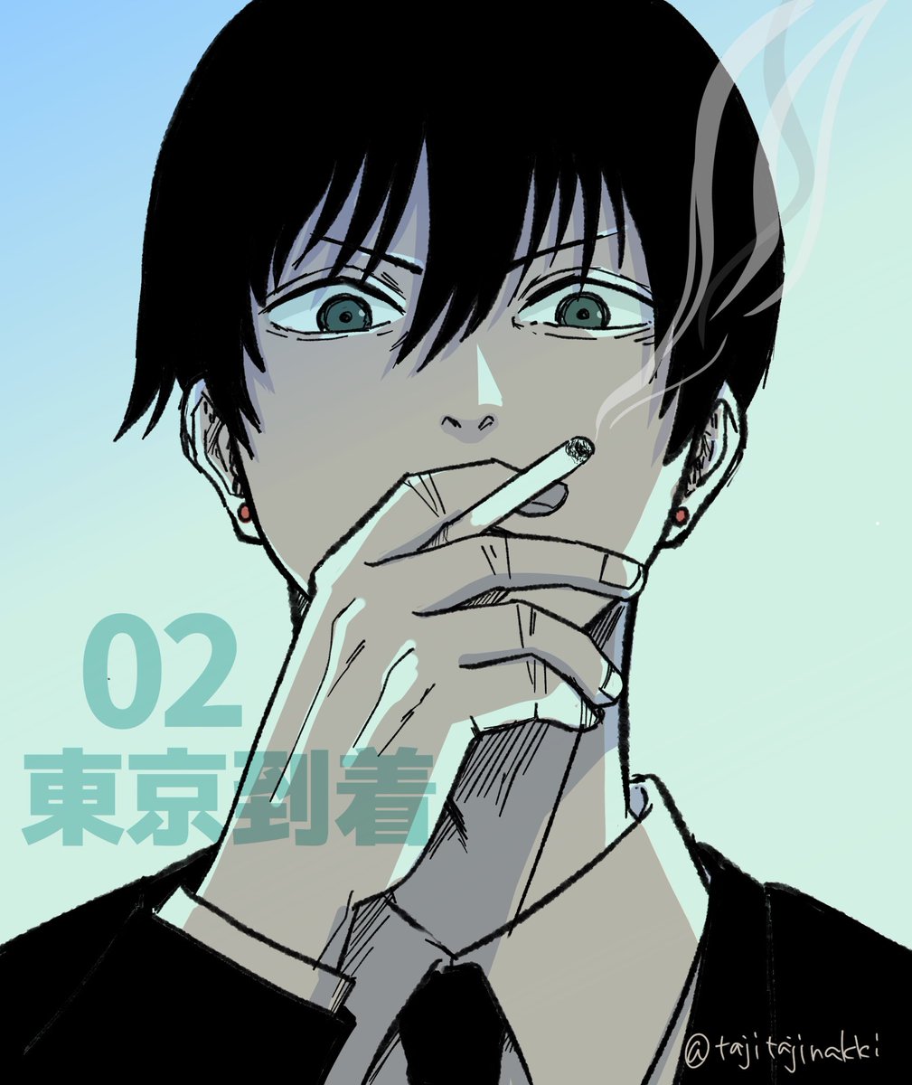 hayakawa aki cigarette 1boy solo black hair necktie smoking male focus  illustration images