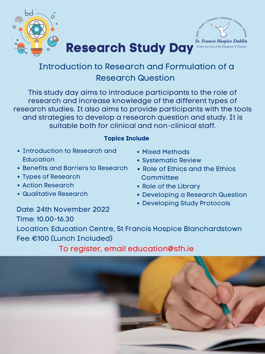 Registration is open for our upcoming Research Study Day! Places are limited... 
#research #courses #palliativecare