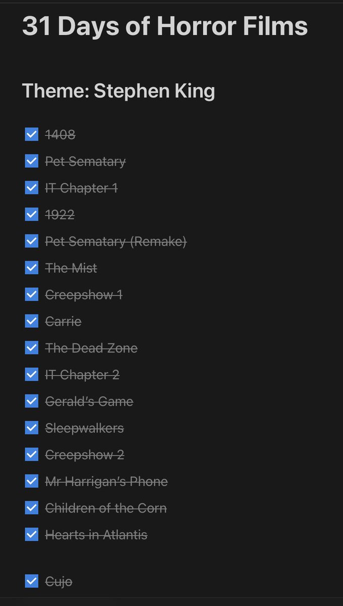 darklongbox's tweet photo. So far I’m on track with the #StepkenKing themed #31DaysOfHorror. Hopefully I can see it through to the end. Last year I cheated 😈 #filmtwitter #horror https://t.co/FAvqwjA4dV
