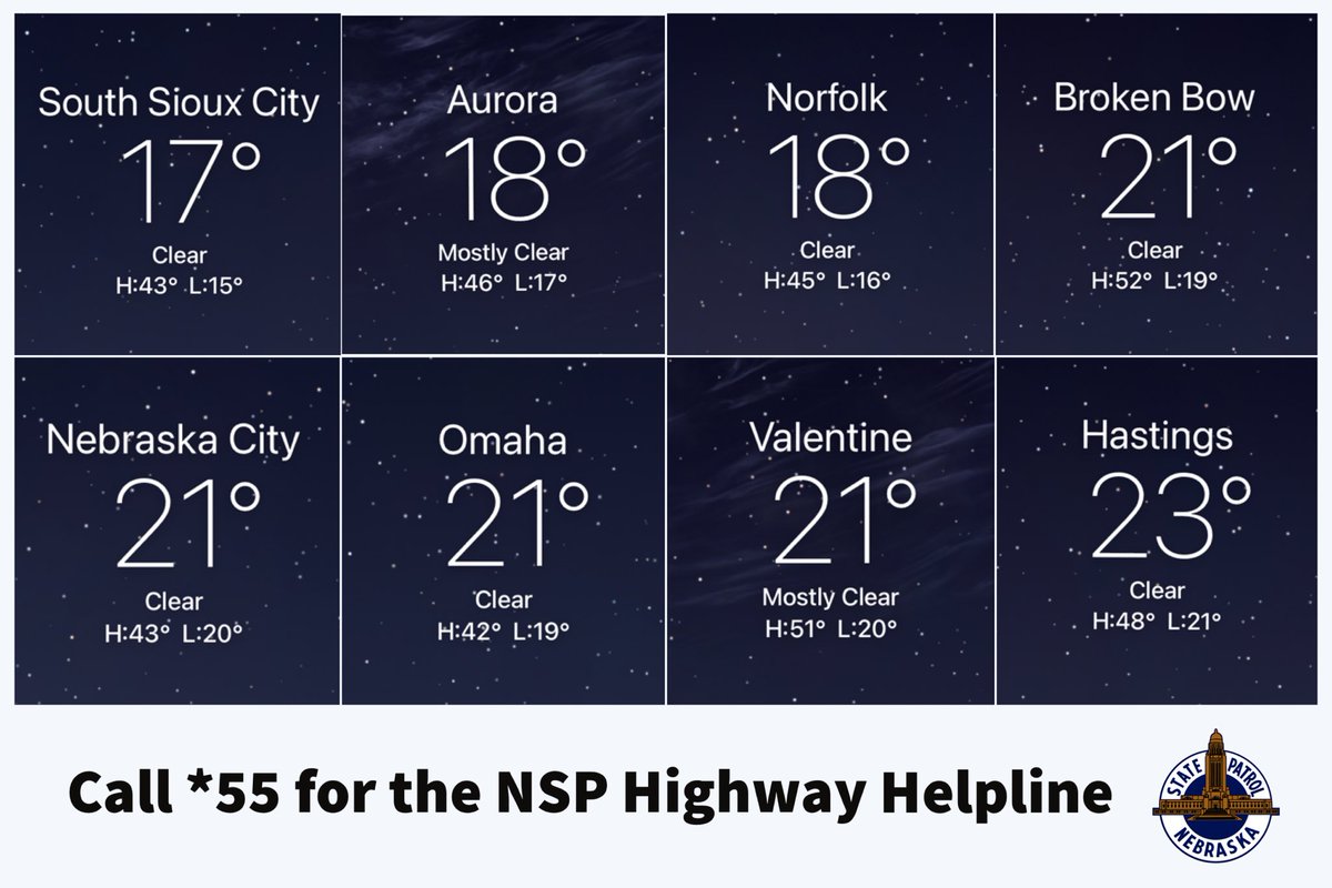 NEStatePatrol's tweet photo. #Brrrrr Stay warm this morning, Nebraska! https://t.co/NqSebkQpLN