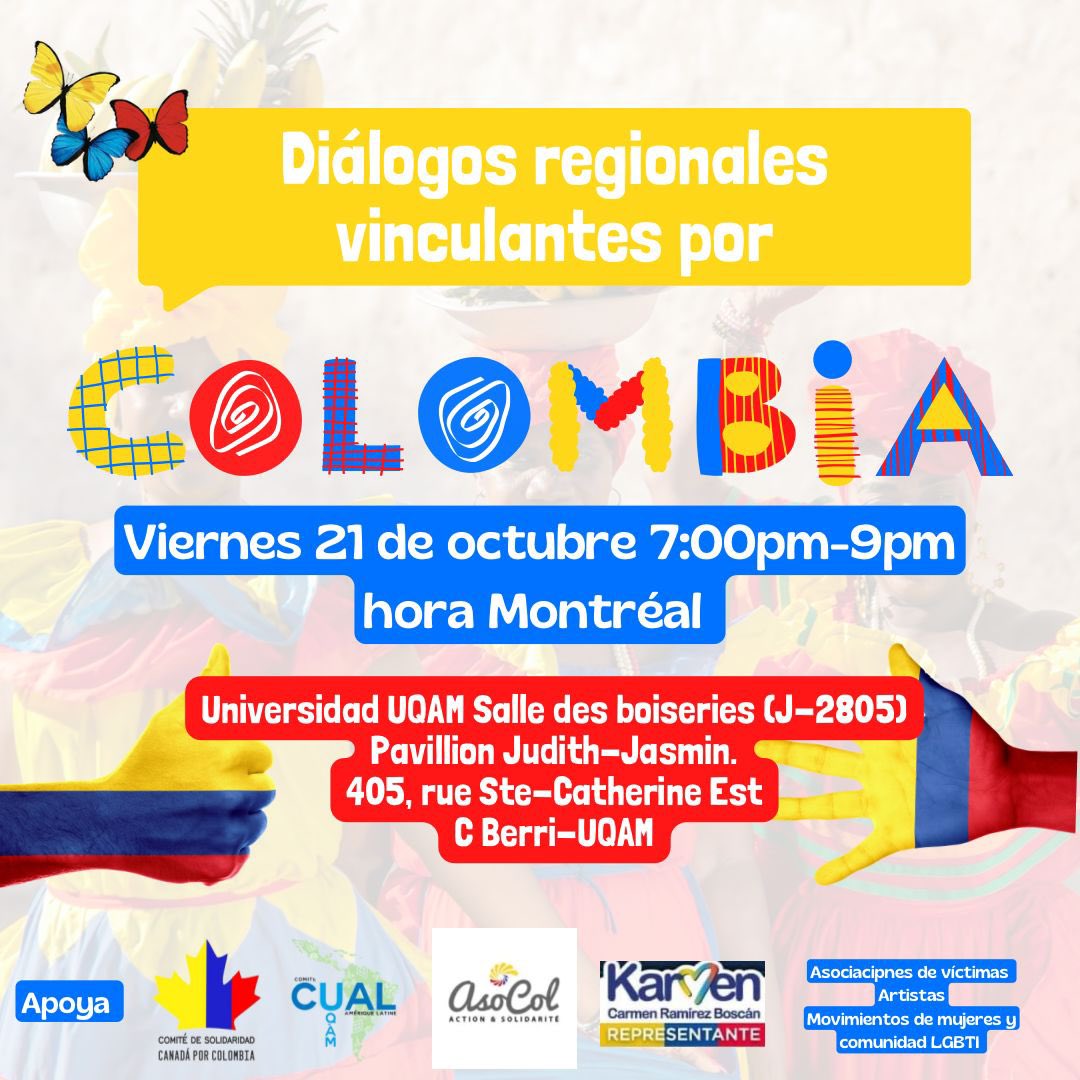 Todas y todos bienvenidos a este diálogo 
🗓viernes 21 de octubre 7pm - 9pm hora Montréal 
📍universidad UQAM salle des boiseries