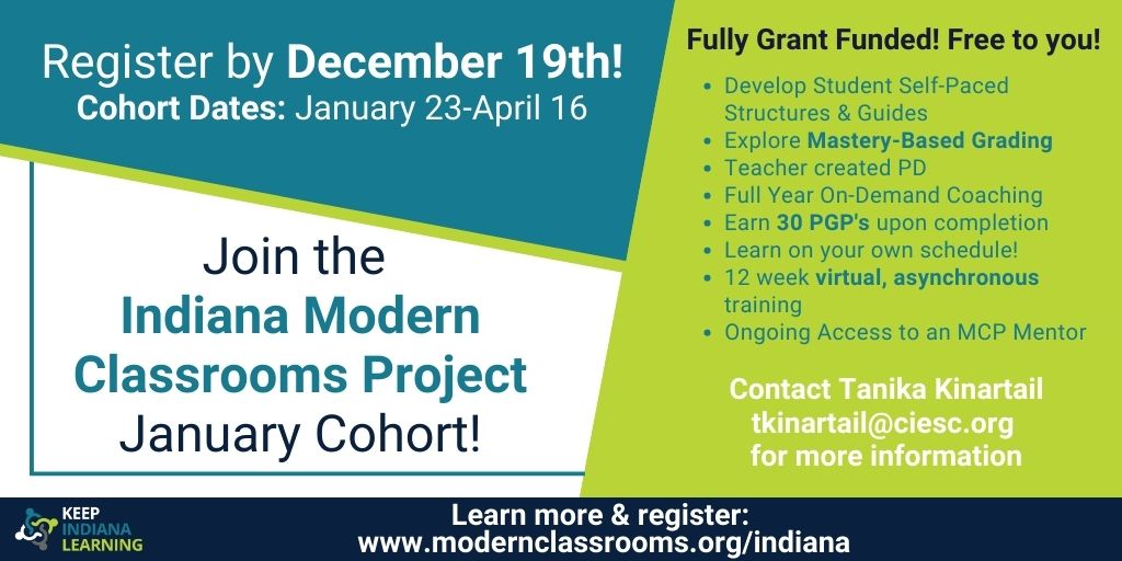Looking ahead to the new year? Wanting to stretch your brain & try something new? The Modern Classroom January Cohort may be the perfect fit for you! Learn more: modernclassrooms.org/indiana @modernclassproj