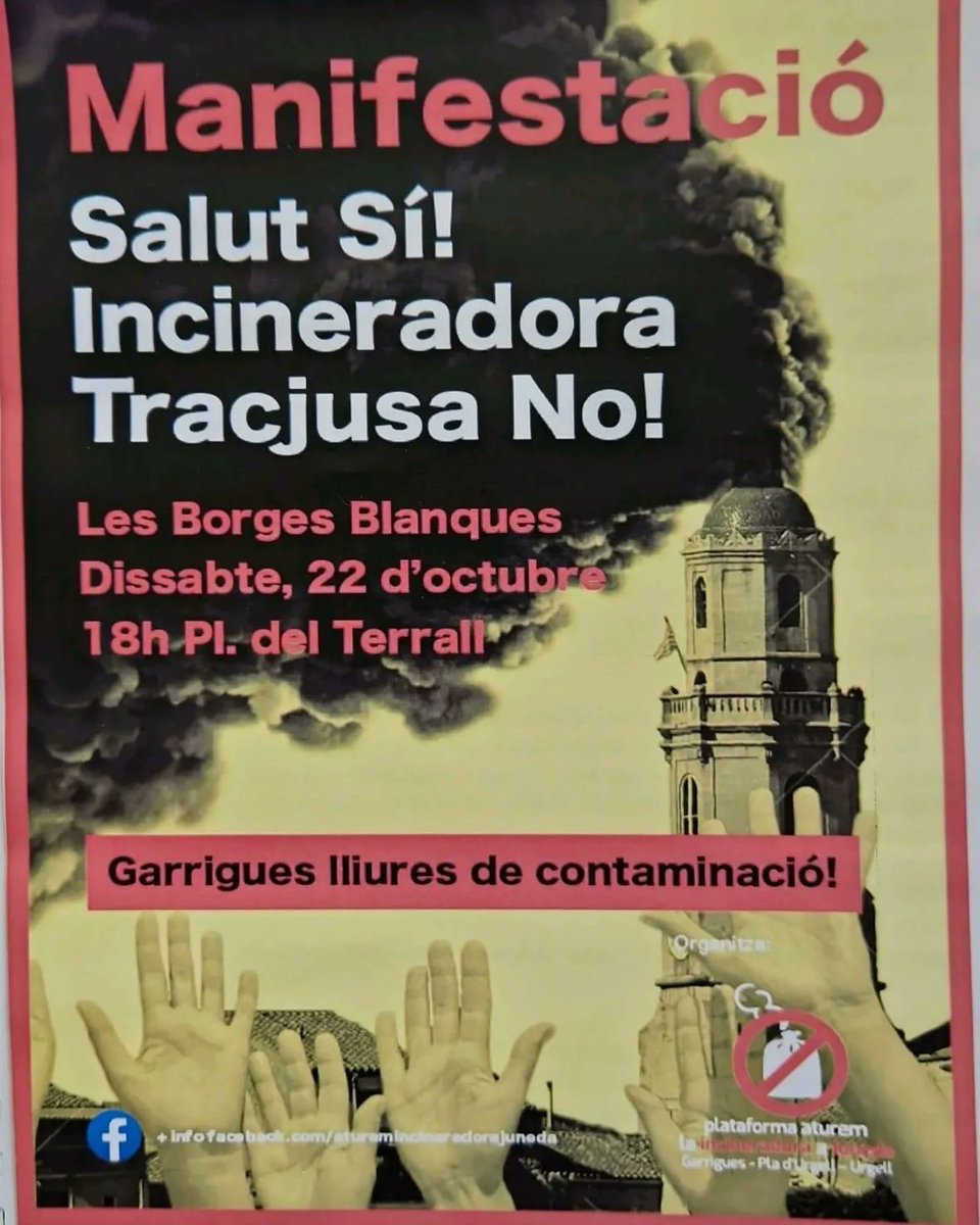 BorgesxlaRep's tweet photo. 📄 Aquest 𝐝𝐢𝐬𝐬𝐚𝐛𝐭𝐞 𝟐𝟐 𝐝'𝐨𝐜𝐭𝐮𝐛𝐫𝐞 𝐝𝐞 𝟐𝟎𝟐𝟐 tenim manifestació a les Borges, de rebuig a la incineradora de Nova Tracjusa... 

      ✅ I tu, què faràs? 𝐕𝐢𝐧𝐝𝐫à𝐬 𝐨 𝐦𝐢𝐫𝐚𝐫𝐞𝐦 𝐜𝐚𝐩 𝐚 𝐮𝐧 𝐚𝐥𝐭𝐫𝐞 𝐜𝐨𝐬𝐭𝐚𝐭❓ https://t.co/DtfnBx2nhP