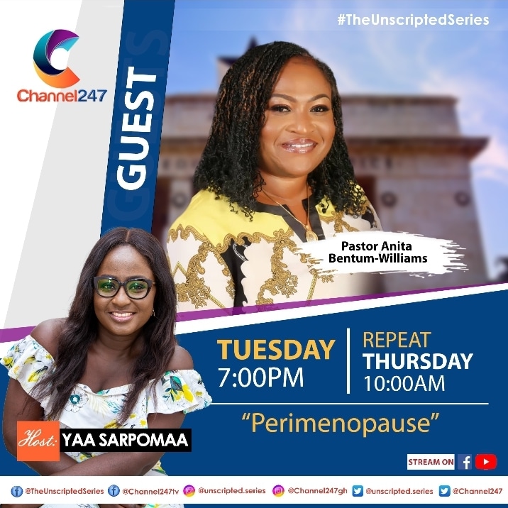 theunscripteds's tweet image. Watch the Unscripted Series today at 7:00pm  on @Channel247Info and a repeat on Thursday at 10:00am as we discuss Perimenopause

#channel247 #theunscriptedseries #perimenopause #GhanaNewsAgency
#MenopauseAwarenessDay
To sponsor Unscripted Series kindly call 0244496597/0263374641