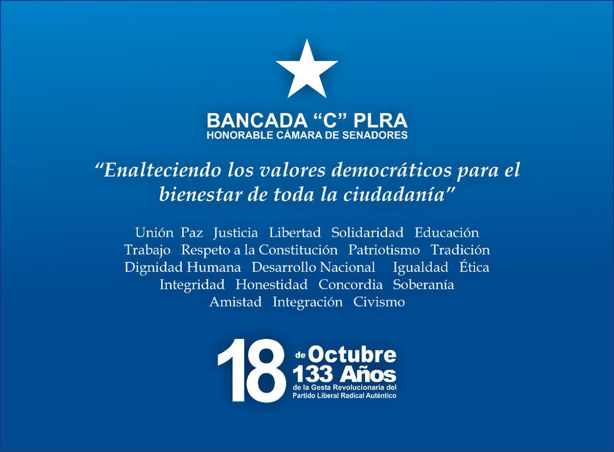 bancada_c's tweet photo. 𝟏𝟑𝟏 𝐚ñ𝐨𝐬 𝐝𝐞 𝐥𝐚 𝐆𝐄𝐒𝐓𝐀 𝐑𝐄𝐕𝐎𝐋𝐔𝐂𝐈𝐎𝐍𝐀𝐑𝐈𝐀. Miembros de la Bancada C del PLRA, liderada por el senador @PakoLedesma, hacen extensivas sus felicitaciones al pueblo liberal, recordando con orgullo la gesta del 18 de octubre de 1891.

🇵🇾¡SALUD PUEBLO LIBERAL!🇸🇴 https://t.co/6cXbSTYgh3