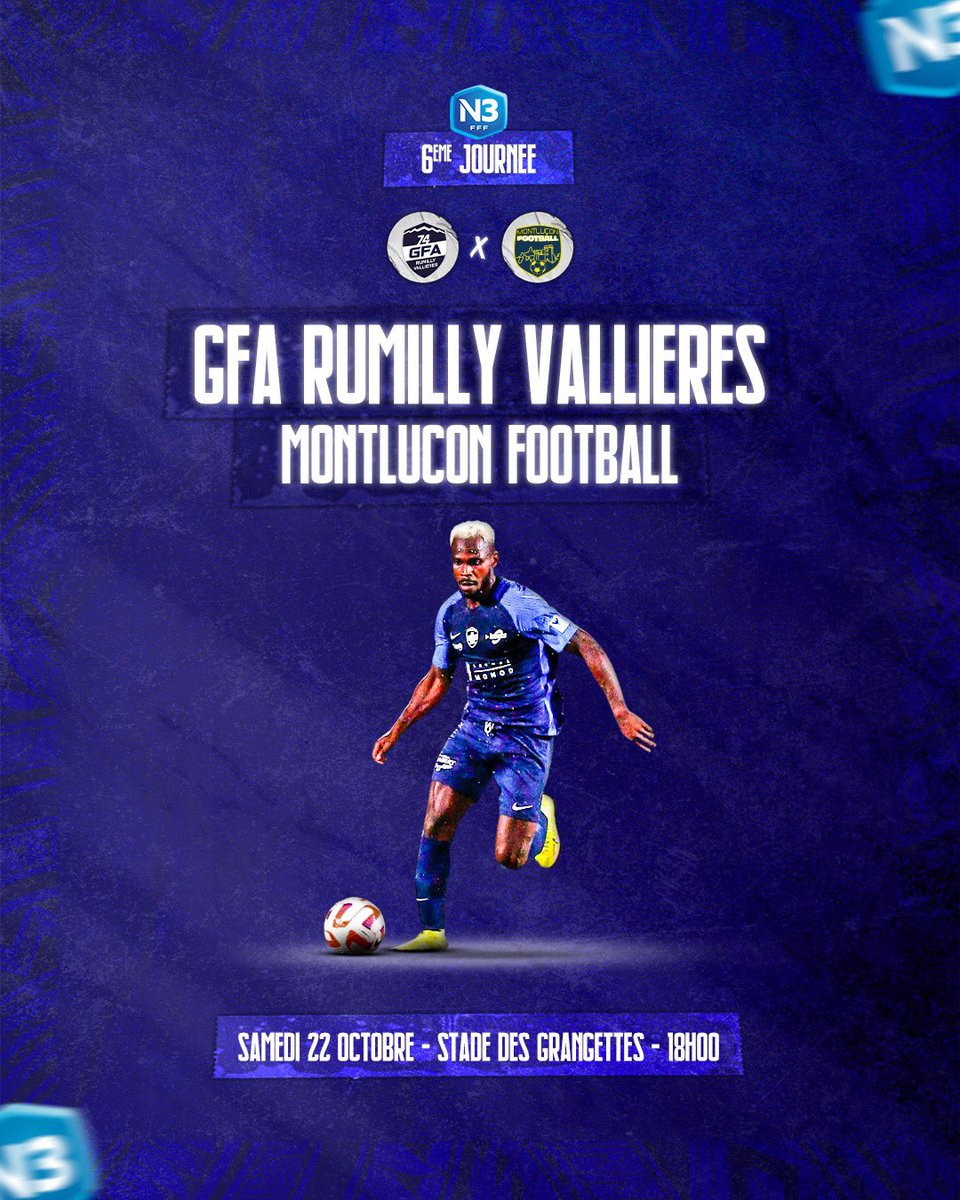 𝗡𝗮𝘁𝗶𝗼𝗻𝗮𝗹 𝟯 | 𝟲𝗲 𝗷𝗼𝘂𝗿𝗻𝗲́𝗲 Ce samedi soir (18h), le GFA Rumilly Vallieres reçoit Montlucon Foot au stade des Grangettes ! 🏆 | N3 - J6 ⚔️ | Montlucon Football Officiel ⌚️ | Samedi 22 octobre - 18h 📍 | Stade des Grangettes - Rumilly 📱 | Live match en story