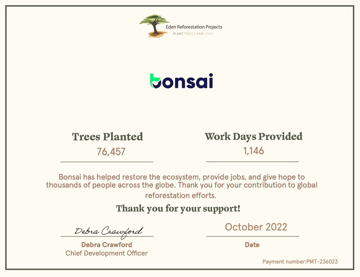 Elke 10 betalingen = 1 boom. In het derde kwartaal van dit jaar konden we dankzij al onze app gebruikers 76.457 bomen planten. Eur-eik-a!