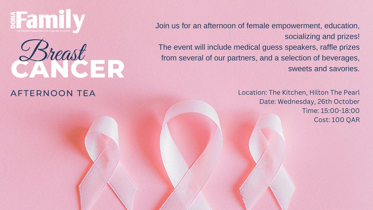 Join us for the Doha Family Breast Cancer Afternoon Tea 🎗️
To register your attendance: dohafamily.com/doha-family-br…
Please note that this is a ladies-only event.
We look forward to seeing you there! 🤗