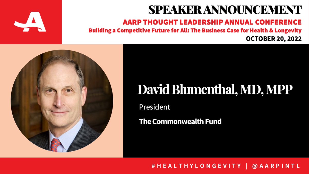 We are honored to welcome @DavidBlumenthal, President of @commonwealthfnd, this week to share his perspectives on the policy & innovations needed to foster greater health & well-being for all. #healthylongevity Join us Thursday, October 20 - register 👉 spr.ly/6010MYJqo