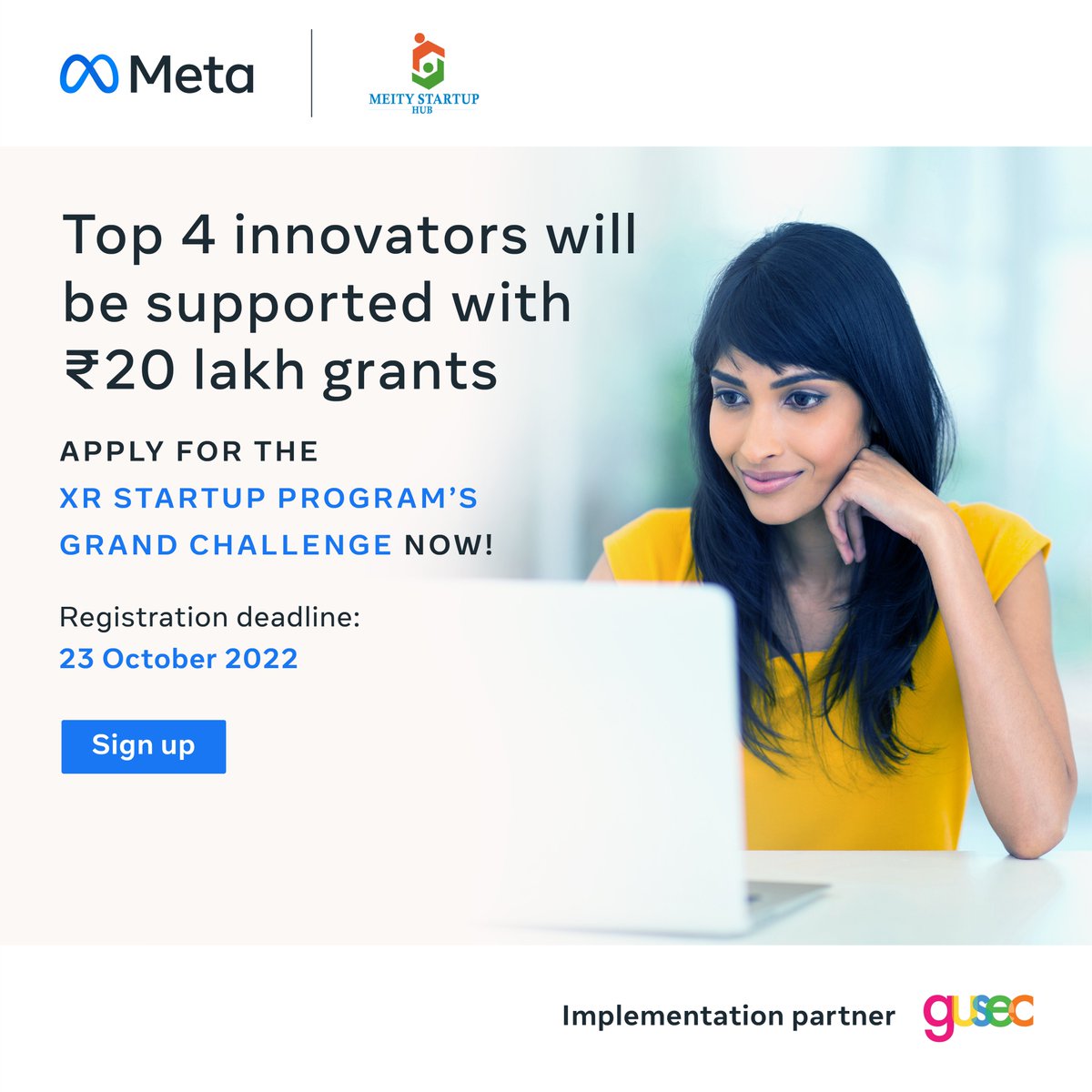 GUSECIndia's tweet photo. What’s more? Innovators with ideas in the sectors of education, learning and skills will also receive tech support, access to investors and opportunities to participate in industry events.
Head to https://t.co/yUVjG0jXpb for more details
#XRstartup #metaexperience #metaverse https://t.co/Ftf0Q8bTJQ