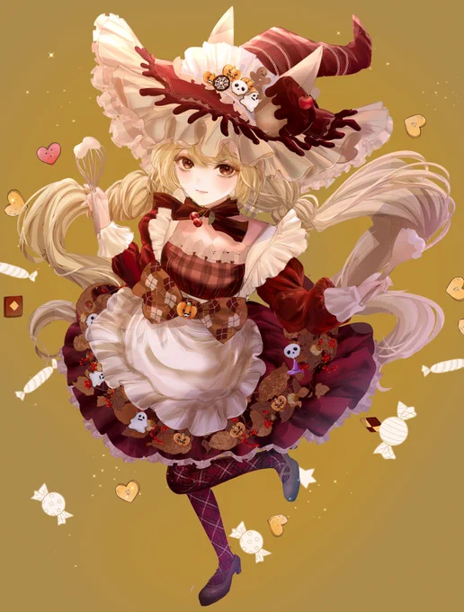 ハロウィンのお菓子作り魔女(背景なし版)ハロウィーンのお菓子を作る魔女のファッションイラストです#ハロウィーン   #ロリータファッション#芸術同盟 