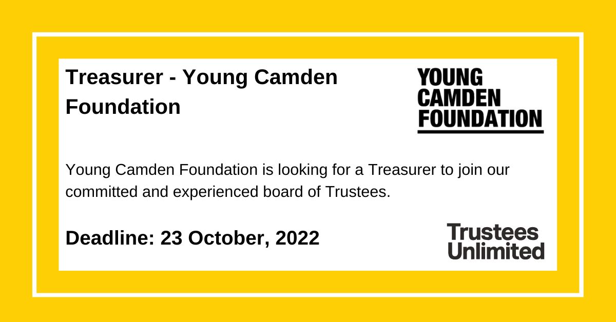 Trustees Unlimited (@trusteesunltd) on Twitter photo *** DEADLINE APPROACHING ***
<a href="/Young_Camden/">Young Camden Foundation</a> are looking for a Treasurer to join their committed and experienced board of Trustees.
Deadline: 23 October
More info: ow.ly/wrJ650L1PyT
#Treasurer #FinanceRole #CharityJob #Leadership #Governance #TrusteeBoard #Trustee *** DEADLINE APPROACHING ***
<a href="/Young_Camden/">Young Camden Foundation</a> are looking for a Treasurer to join their committed and experienced board of Trustees.
Deadline: 23 October
More info: ow.ly/wrJ650L1PyT
#Treasurer #FinanceRole #CharityJob #Leadership #Governance #TrusteeBoard #Trustee