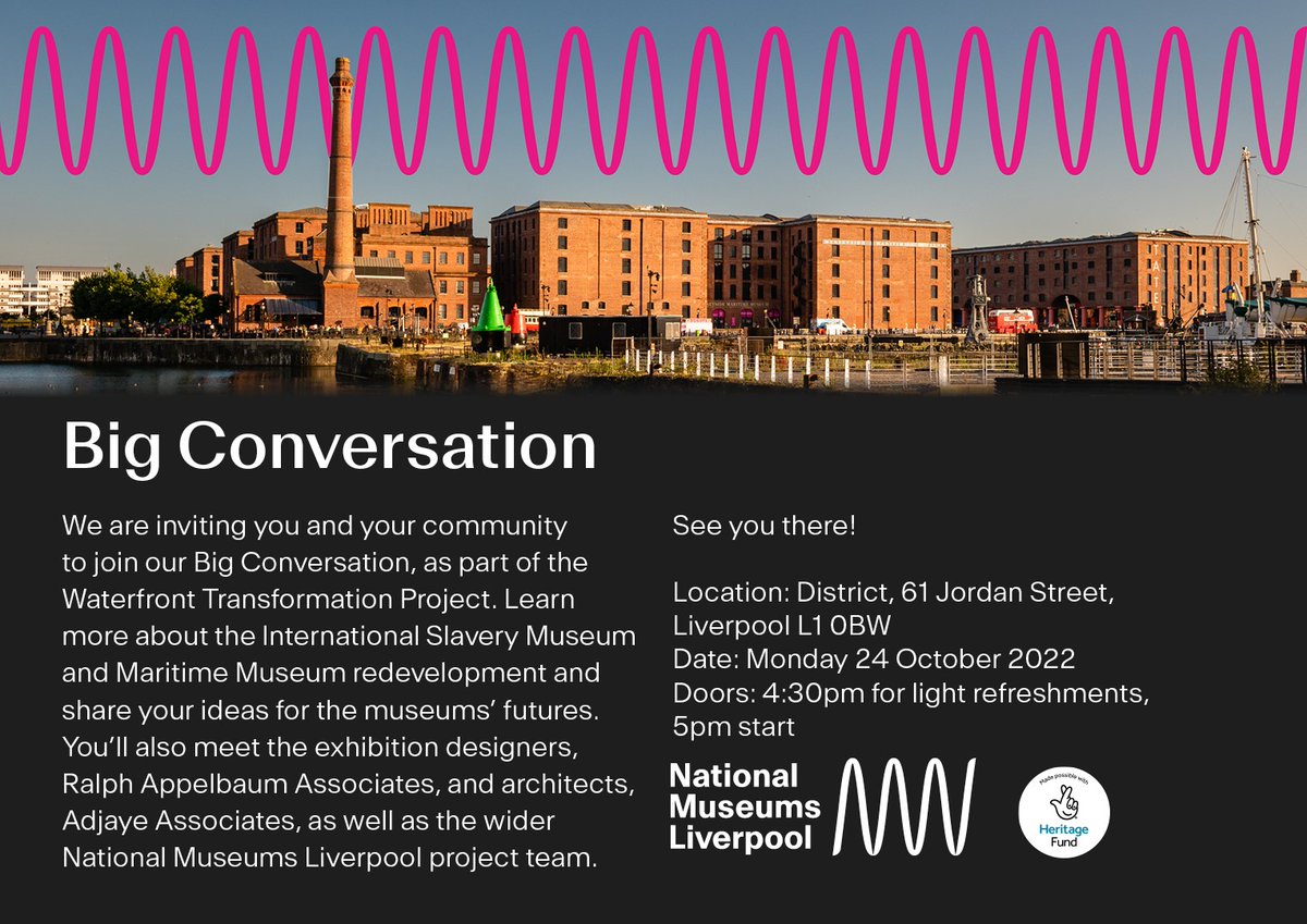 wowfest's tweet photo. @NML_Muse are inviting you to their BIG CONVERSATION 

As part of the Waterfront Transformation project, learn about the redevelopment of our docks &amp; meet the project designers and the team! 

 📍 District, 61 Jordan St 
 📅 Mon 24th Oct 
 🎟️ Open invitation, 5pm start https://t.co/rzBRGK5DNT