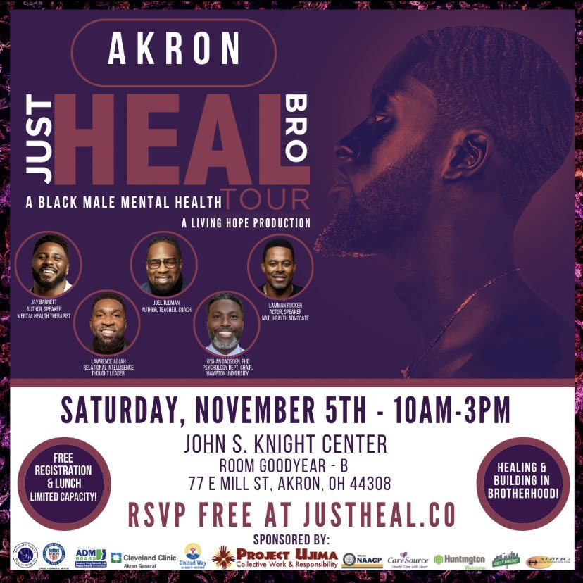 ProjectUjimaInc's tweet photo. We’re bringing the national tour to Akron.  Register at https://t.co/xcqxIJLyLH.  Ages 11+, males only.  We look forward to seeing you!  @KingJames @PurposeDrivesMe @beaconjournal  @AkronCouncil @AkronOhioMayor @akronschools #blackmentalhealth #blackmen #akron #mentalhealth https://t.co/KthmqLVPtQ