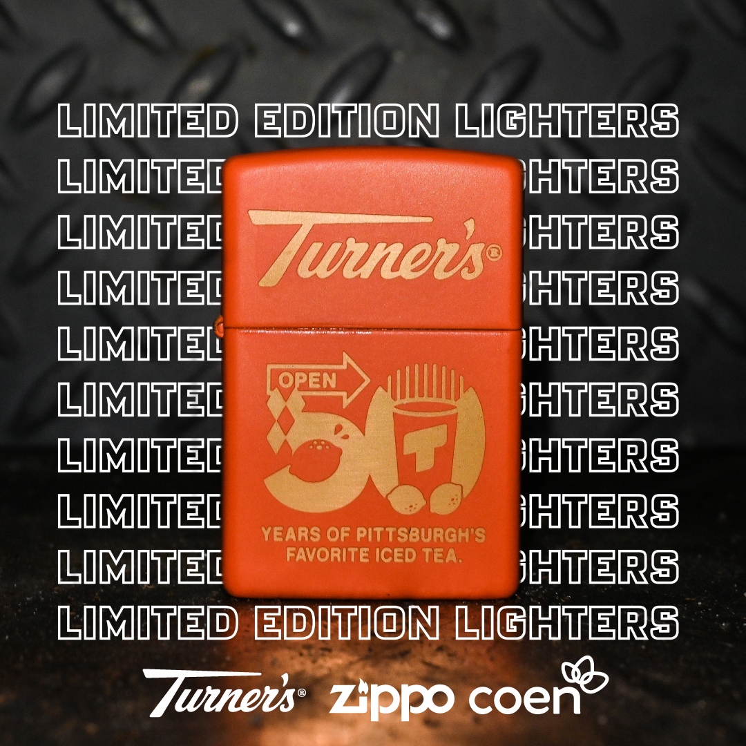 turnerspgh's tweet photo. It's lit 🔥 Celebrate the 50th Anniversary of Turner's Premium Iced Tea with a #LimitedEdition @Zippo lighter 🧡💛
Available exclusively at @CoenMarkets while supplies last! #FifTEA https://t.co/Wjn2LZ4IPK
