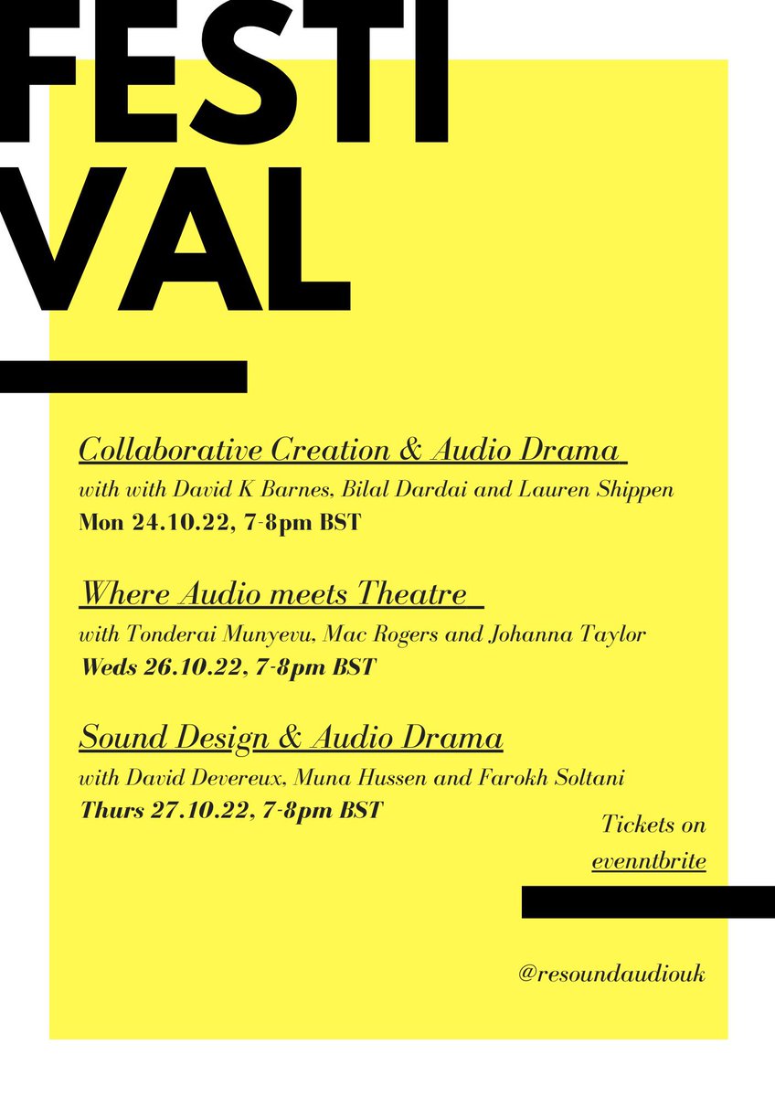 **NEXT WEEK** theatre maker looking to expand your skills into audio? Want to pick up some ideas from other brilliant artists? Look no further! Tickets&gt;&gt; eventbrite.com/cc/resound-fes…