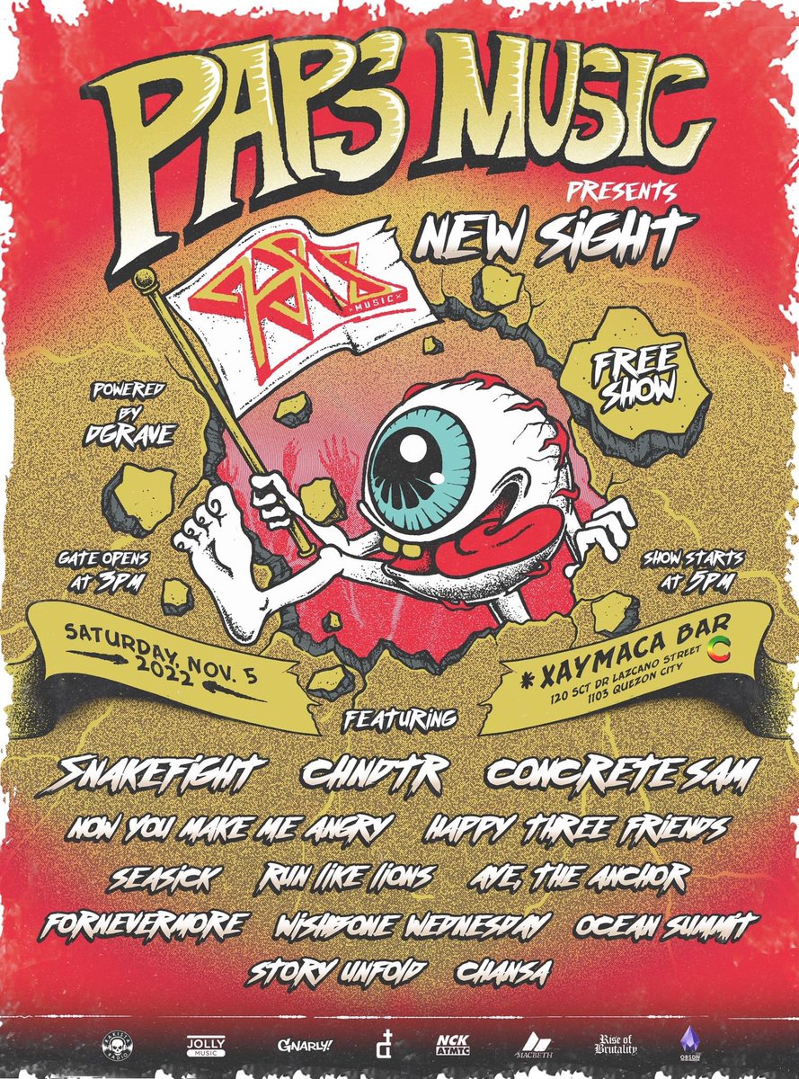 GAME?? GAME!!

PAPS MUSIC Presents: NEW SIGHT 👁️
Powered by: Dgrave

FREE SHOW 🆓
November 5, 2022 (Saturday)
Xaymaca Bar (120 Scout Lazcano St. Quezon City)
 
Kitakits guys! Libre lang to kaya invite mo din mga tropa mo!