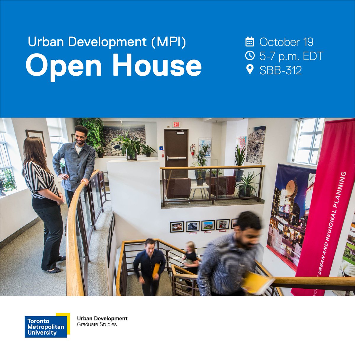 Are you interested in our Master of Planning program? Join us for an open house on October 19, 5-7 pm, to learn more about graduate studies in planning <a href="/TMUsurp/">SURP</a>. You will have a chance to speak with faculty, staff &amp; current students. See you tomorrow, 3rd fl at 105 Bond St in TO!
