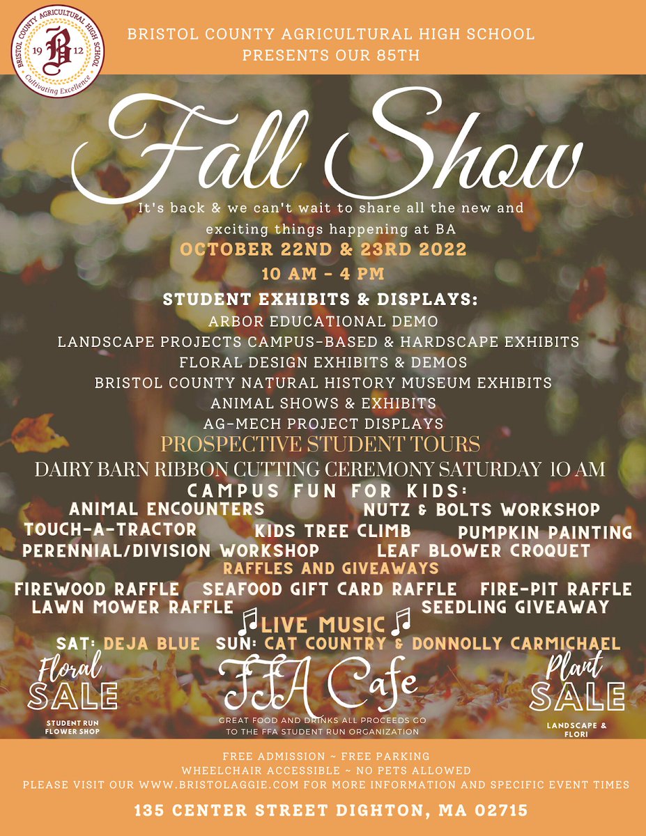 The Fall Show is Happening THIS COMING WEEKEND at Bristol Aggie!  
Any student who is interested in learning more about Bristol Aggie is encouraged to attend this event!   <a href="/BristolAggie/">Bristol Aggie HS</a>