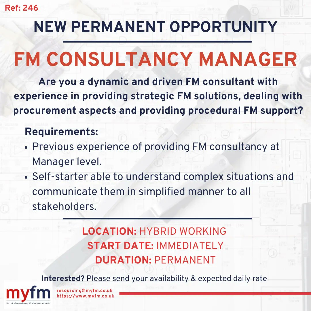 New job opportunities are now available! Please visit our website to find out more. Click here: buff.ly/3POY76p

#recruitment #interimmanagement #jobs #softskills #hiring #myfm #myfmltd #interimfacilitiesmanager #facilitiesmanagement