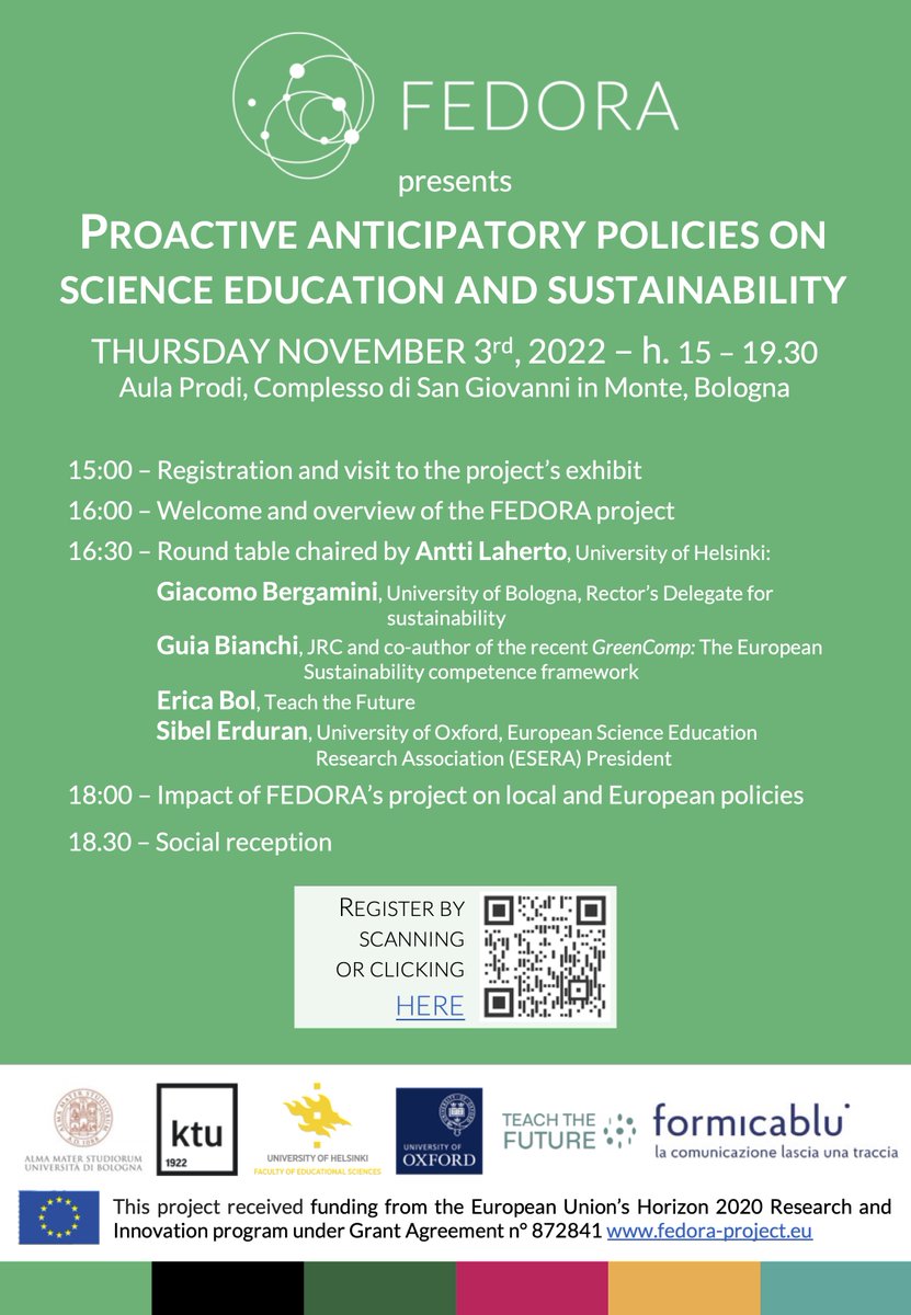 🚨 On November 3⃣rd, in Bologna, #FEDORAproject organizes a roundtable with four international experts from the fields of #education and #sustainability policies. Don't miss it!
For info: fedora-project.eu/proactive-anti…
For registration: forms.gle/g7dBGqqBUy5nuW…