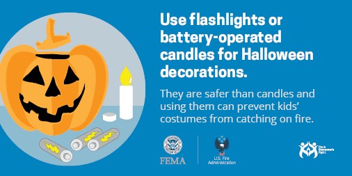 It's #FirePrevention Month, and Halloween is coming! Keep #FireSafety in mind. 🎃Use battery lights instead of candles. 🎃Use fire retardant costumes. 🎃Have water or fire extinguishers handy.