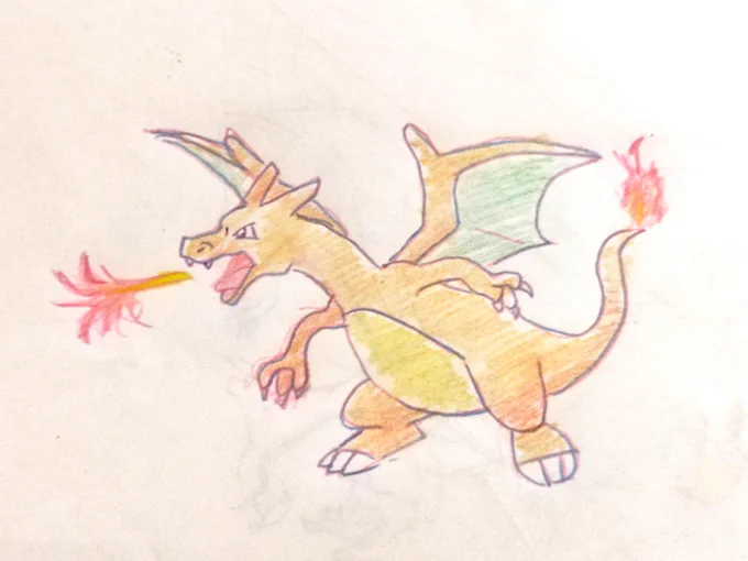 #何もみないでリザードン描く リザードン好きなので上手くかけた 