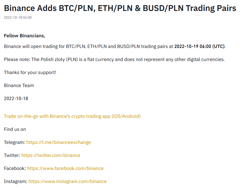 Polska złotówka i Binance, mają romans. 

Tego się nie spodziewałem