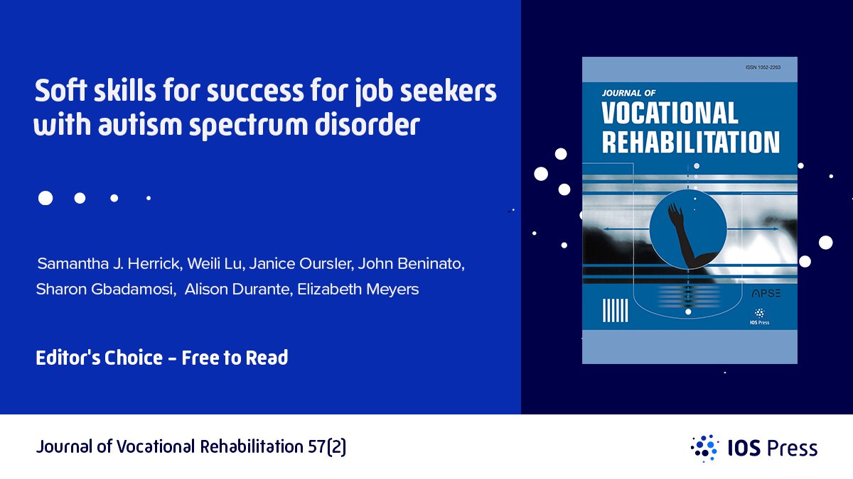 The Editor's Choice of the Journal of Vocational Rehabilitation's latest issue is granted to the impactful study by Herrick et al.

This research article has been made openly available for you to read, download and share!

➡️View: bit.ly/JVR-EC-Sep22

#Openlyavailable